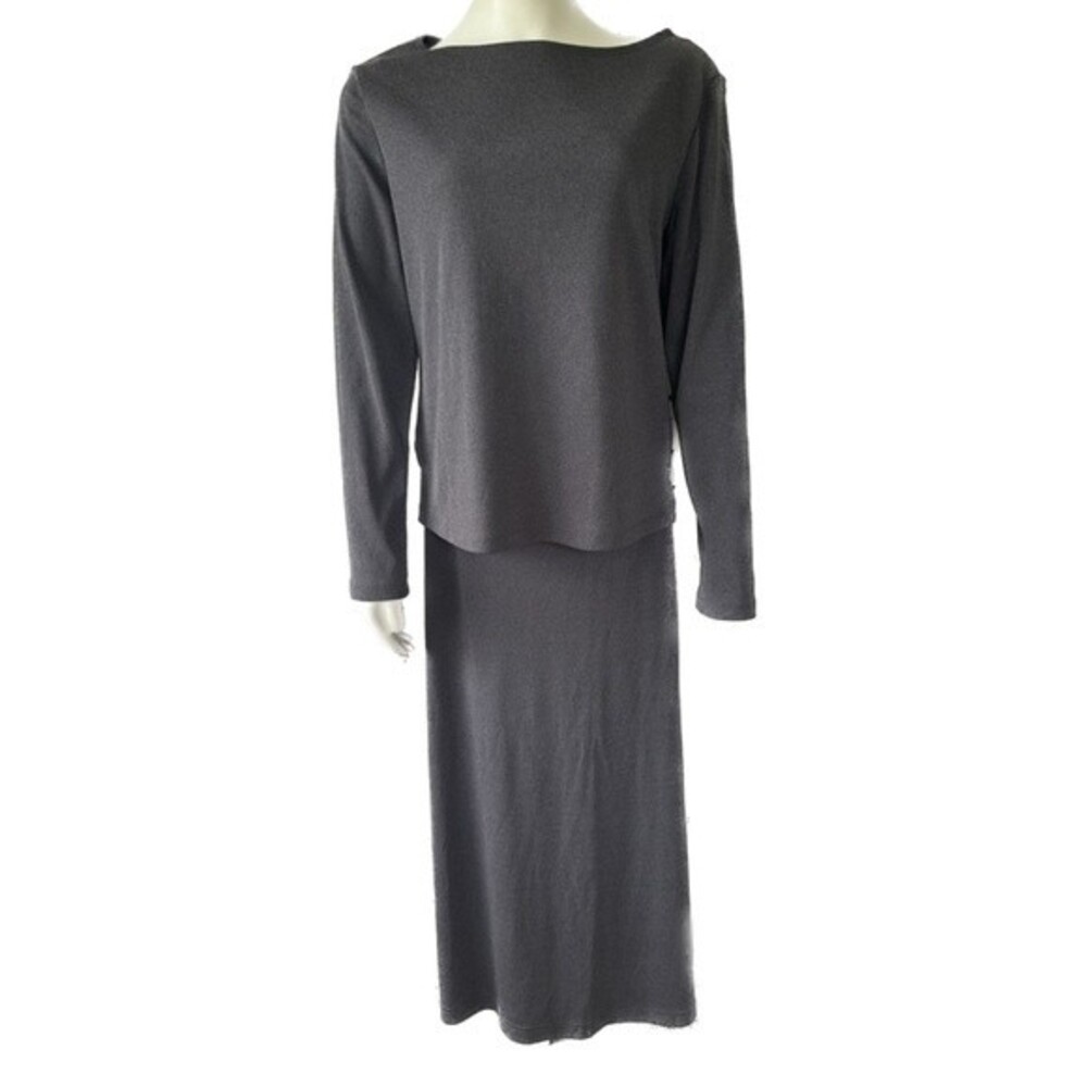 Studio C Matching Business Work Boatneck Top and Long Flare Skirt Set Size M/L